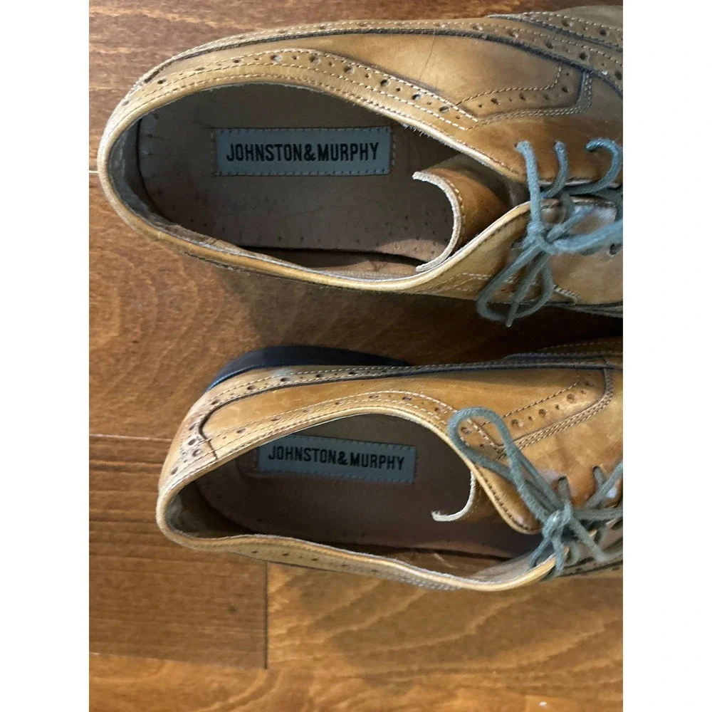 Johnston & Murphy Mens Tan Leather Wingtip Brogue Flex System Oxford Shoes 12 W